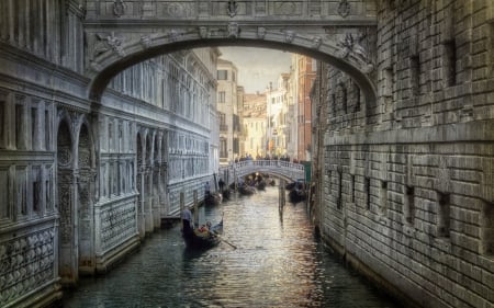 Canal in Venice - houses, boats, water, hdr, bridges