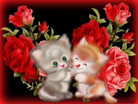 PALS - two, cute, roses, kittens