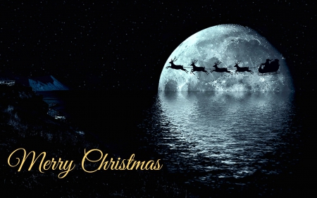 Merry Christmas - santa, moon, reindeer, reflection