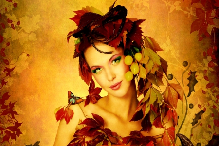 AUTUMN PRINCESS - season, beautiful, autumn, make up, girl, fruit