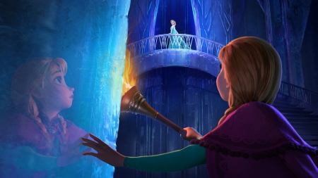 Frozen (2013) - blue, queen, girl, torch, pink, ice, frozen, anna, fire, movie, elsa, disney