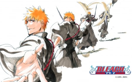 Ichigo - nice, bleach, brown eyes, anime boy, cool, orange hair, anime, sword, kimono, short hair, male, shinigami, weapon, ichigo kurosaki, ichigo, awesome, smile