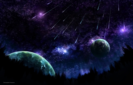 Sky - planets, cg art, landscape, night, stars