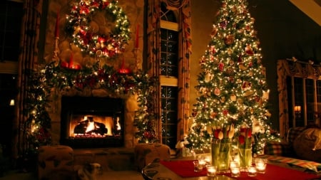 Cozy Christmas - holidays, fireplaces, trees, wreath, christmas