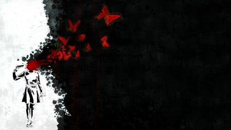 Salvation - suicide, gun, death, salvation, girl, blood, dark, red, butterflies