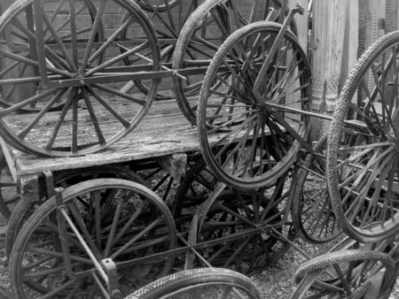 wheels - vintage, transport, black and white, bicycle, wheels