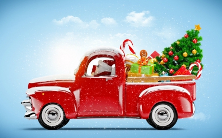 Christmas ride - christmas tree, gifts, car, christmas