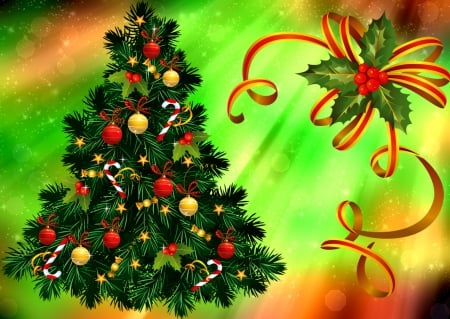 Merry Christmas - pretty, gifts, merry, happy, nice, mood, winter, decoration, beautiful, balls, photoshop, lovely, tree, christmas, colorful, santa, new year, background