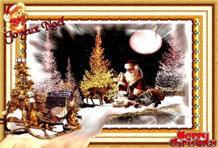 Xmas Frame - sledge, santa, christmas tree, deer