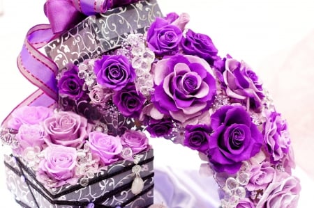 PURPLE ROSES - flowers, decoration, purple, roses