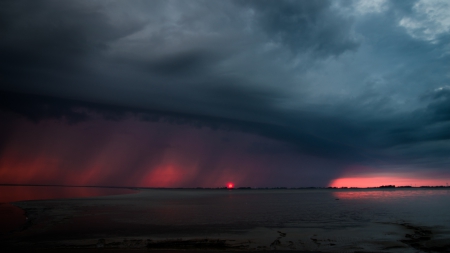 doomsday sunset - dark, clouds, sunset, doomsday, sea, storm