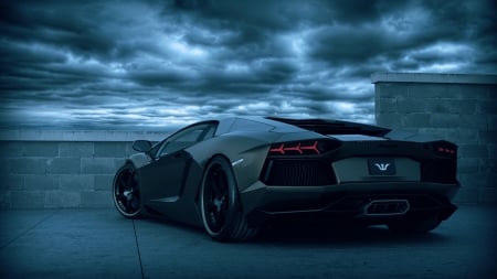 Lamborghini Aventador - Lamborghini Aventador, clouds, cars, dark