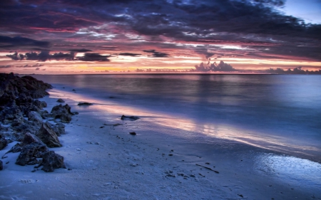 Seascape - clouds, sunset, beach, dusk, ocean, sky