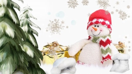 Cute Snowman - decoration, hat, scarf, christmas, snow