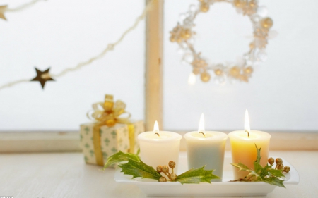 Happy Holiday - gift, candle, window, christmas