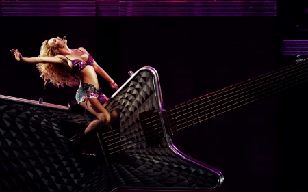 Britney Spears - guitar, pink, black, britney spears, singer, music, girl, woman