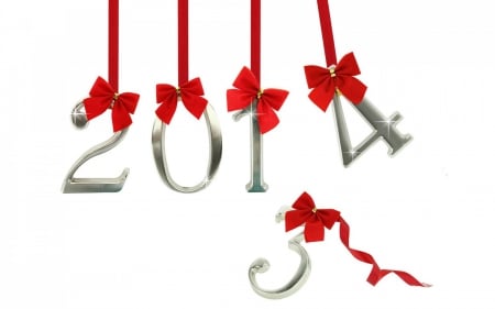 Happy New Year! - christmas, white, red, happy new year, ribbon, 2014, bow