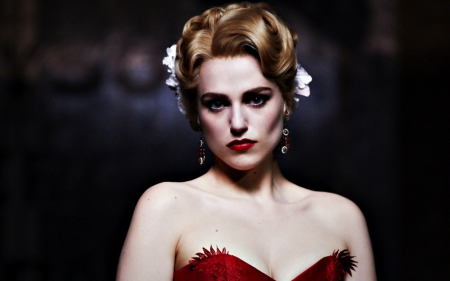 Katie McGrath as Lucy Westenra - black, Lucy Westenra, woman, red, tv series, Katie McGrath, actress, dracula