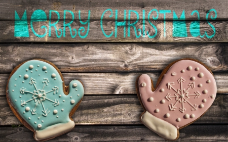 Merry Christmas! - gingerbread, blue, food, pink, sweet, christmas, cookie, word, gloves