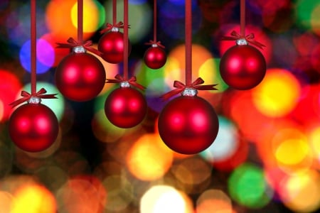 Wonderful Christmas!â™¥ - bows, globes, red, ribbons, colored, lights