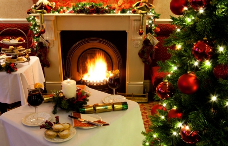 ROMANTIC CHRISTMAS NIGHT - candle, romantic, fireplace, wine, decoration, christmas