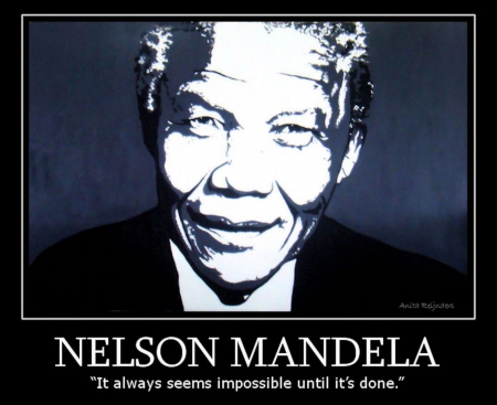 Nelson Mandela - smile, shines, background, blue