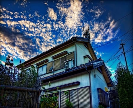 Blue Sky - sky, japan, blue, house, japanese