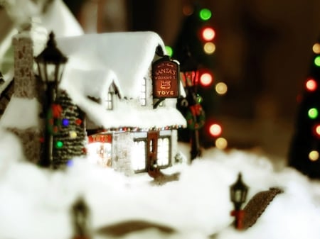 Gingerbread house - gingerbread, house, winter, food, sweet, christmas, white, lights, dessert