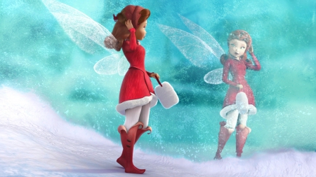 Secret of the Wings (2012) - ice, redhead, movie, winter, fantasy, secret of the wings, white, mirror, blue, red, disney, rosetta, fairy