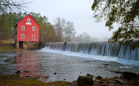 Starrs Mill Pond, Fayetteville, Georgia - mill, pond, waterfall, usa