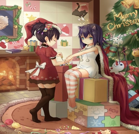 Christmas Party - girls, santa, magic, tree, orginal, cute, christmas