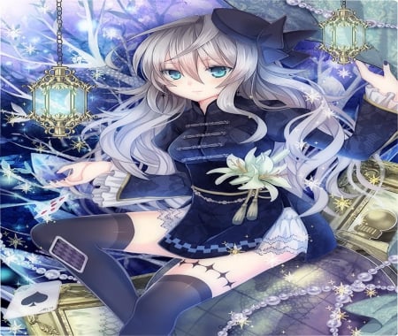 White Lily - magic, girl, orginal, long hair, card, lily