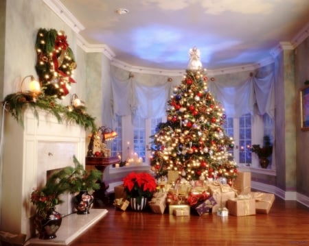 Christmas Tree - Christmas tree, architectute, interior, fireplace