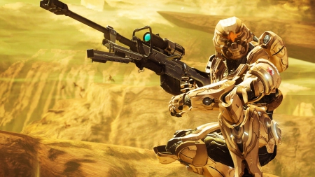 Golden desert - sniper, hunter, spartan, desert, yellow, halo, brown, gold