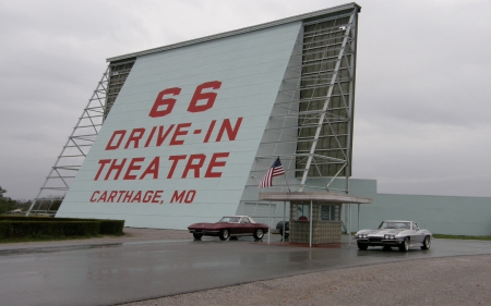 Rt.66 Drive In - cars, drive in, corvettes, classic, theatre, architecture, buildings, chevy