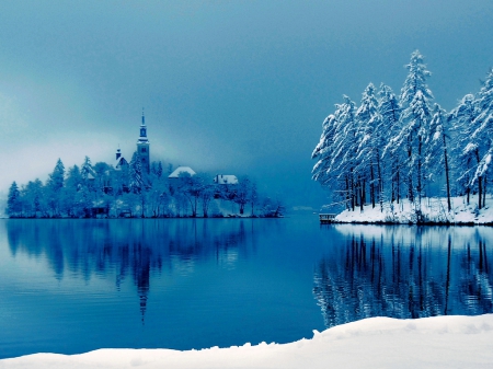 Winter Impression - nature, sky, lake, snow, winter