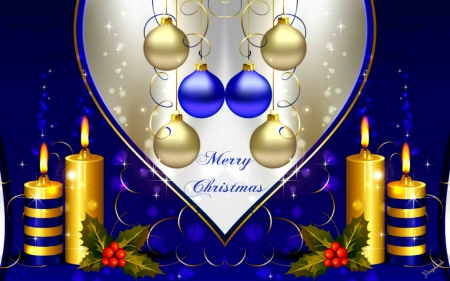 Merry Christmas - candle, Christmas, balls, decor