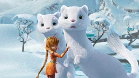 Secret of the wings (2012) - movie, winter, fawn, white, snow, blue, disney, animal, orange, fairy, ermine