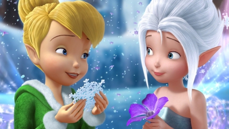 Secret of the wings (2012) - winter, blue, blonde, flower, pink, tinker bell, periwinkle, secret of the wings, ice, white, snowflake, purple, green, movie, fairy, disney