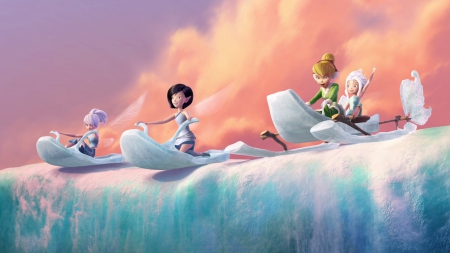 Secret of the wings (2012) - winter, fantasy, secret of the wings, white, snow, blue, pink, disney, fairy, sledge, tinker bell