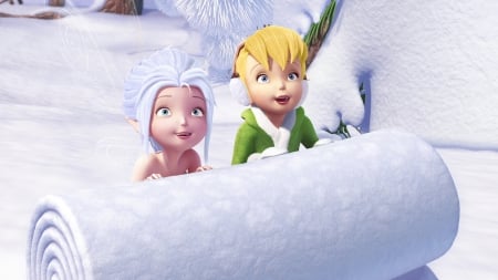 Secret of the wings (2012) - winter, blue, snow, blonde, tinker bell, periwinkle, secret of the wings, fantasy, white, green, fairy, disney