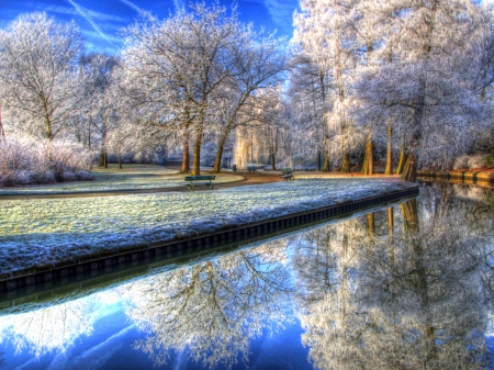 à¹‘â™¥à¹‘ Snow à¹‘â™¥à¹‘ - sky, trees, snow, river, winter