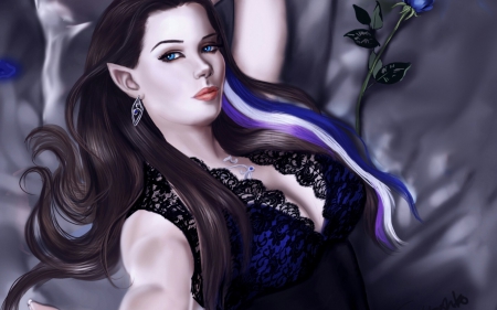 Elf woman - elf, fantasy, blue, woman, girl, art