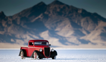 36_Ford_Pickup - classic, salt flats, red, truck