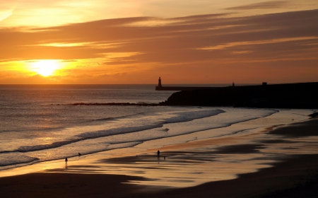 Sunset - beach, sunset, sea, waves