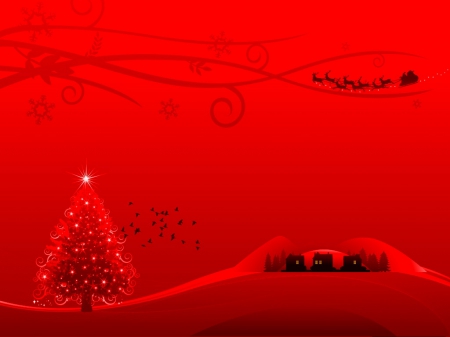 Ruby Christmas - santa, village, red, tree, christmas