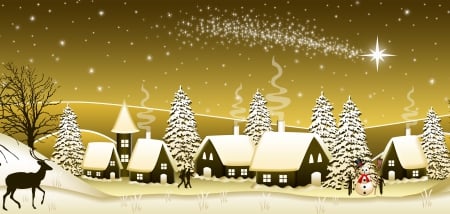 Winter - snowman, houses, xmas, trees, winter, magic christmas, christmas, winter time, merry christmas, snow