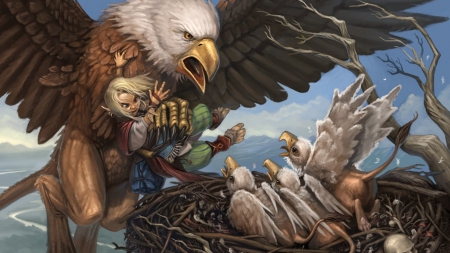 BABIES DINNER - arts, babies, mythology, fantasy, bird