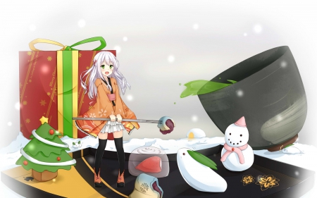 Christmas Table - otginal, christmas, holiday, girl, cute, chibi