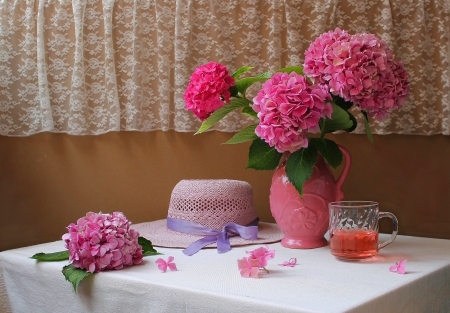 Pink Still life for Nika ( Amanda-lekna) - nature, flowers, hat, pink